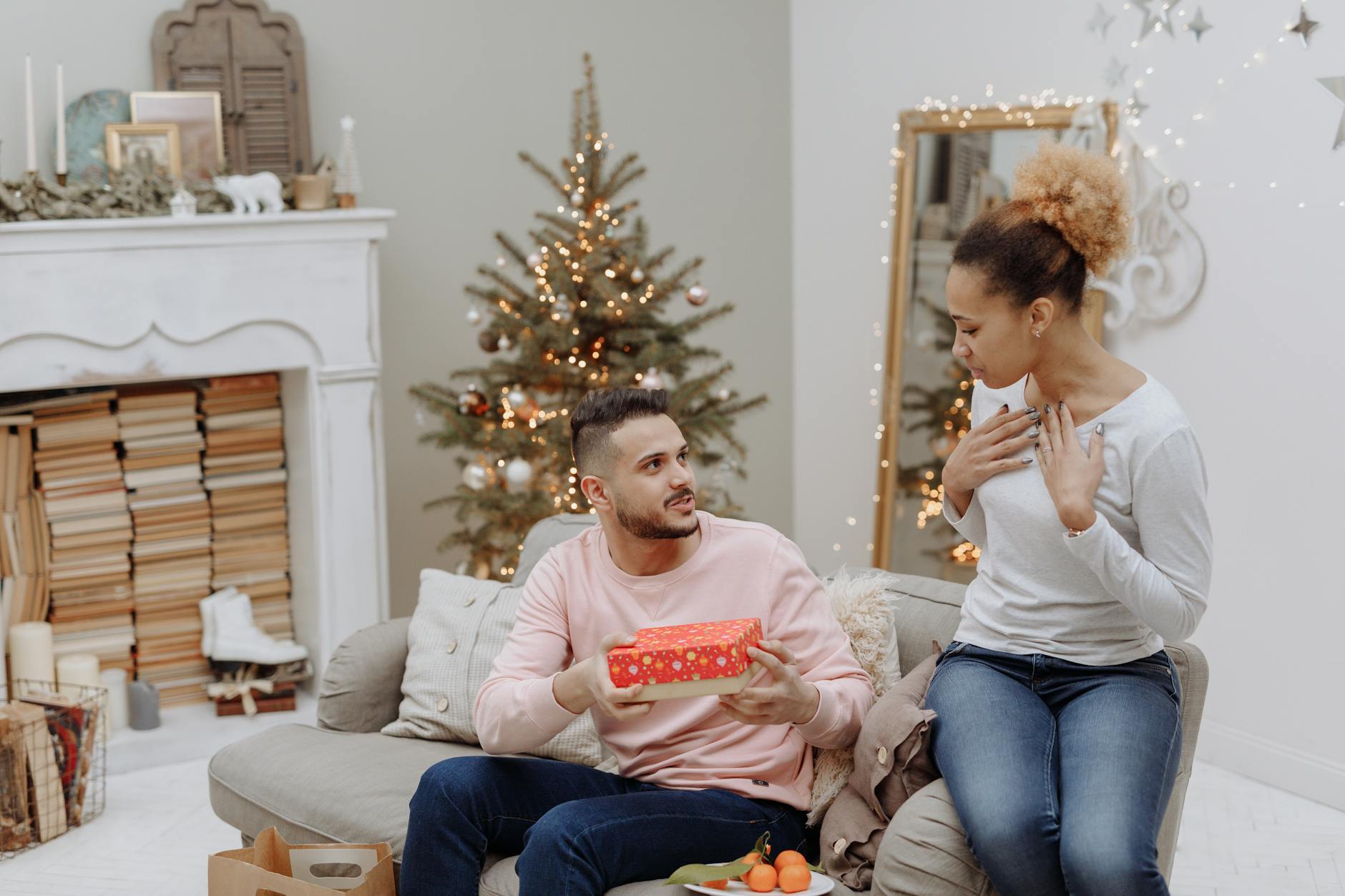 Happy customers receiving their delivered furniture